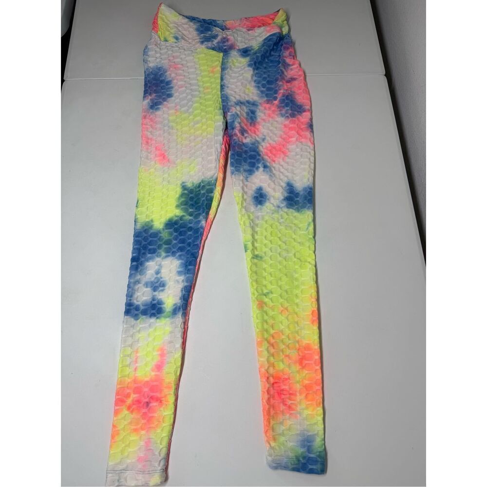 Aded Rose Womens Tie-dye Bubble Texture Ruched Seam Leggings Size M Butt Scrunch